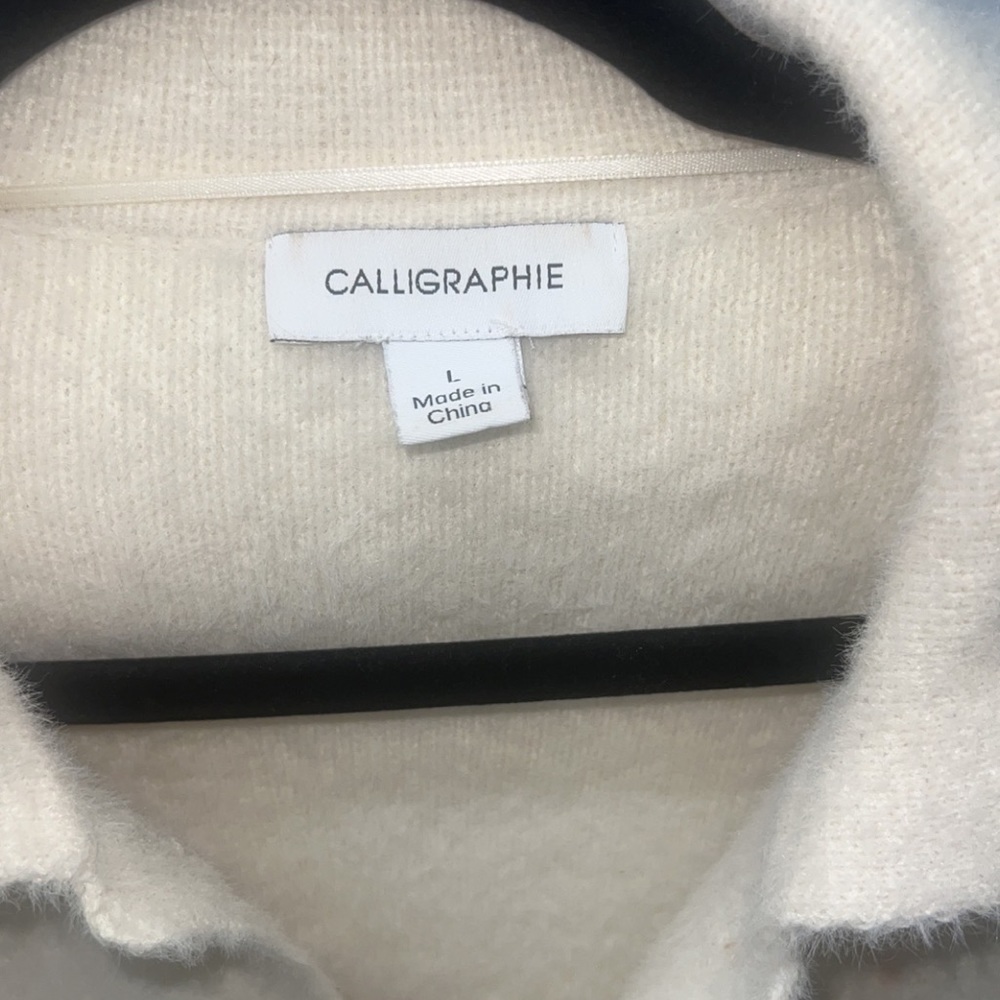 Large White Calligraphy Sweaters with Buttons